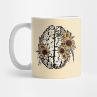 Mental health,  floral sunflowers and brain, value your mind Mug